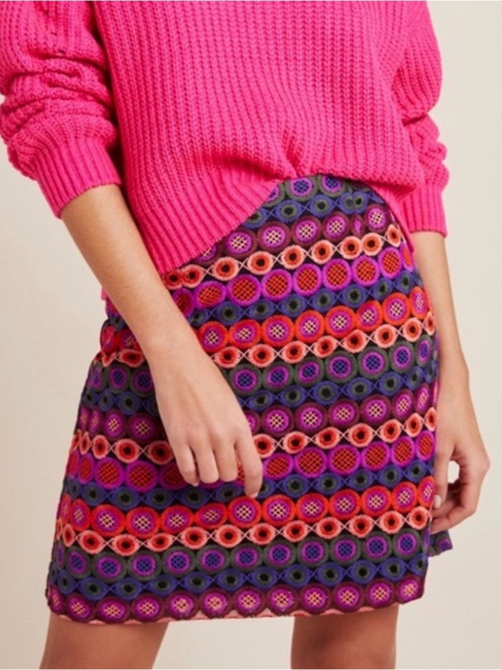 Anthropologie Hutch Embroidered Mini Skirt Geometric Circle Size 14